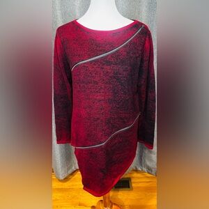 Peter Nygard  Women’s Red and Black Sweater with Zipper Accents Sz Medium